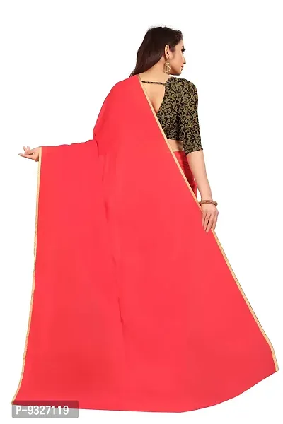 Rhey The Festive Plain Georgette Saree With Unsttiched Jaquard Blouse Piece (Red)-thumb4