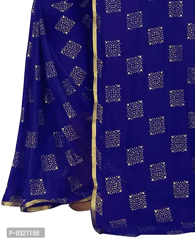 Rhey The Women Foil Printed Work Chiffon Saree With Unstitched Blouse Piece (Dark Blue)-thumb5