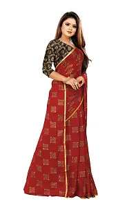 Rhey Women's Pure Chiffon Banarasi Weaving Printed Saree - Gold Zari Border with Jaquard Blouse Piece (Colour - Red)-thumb3