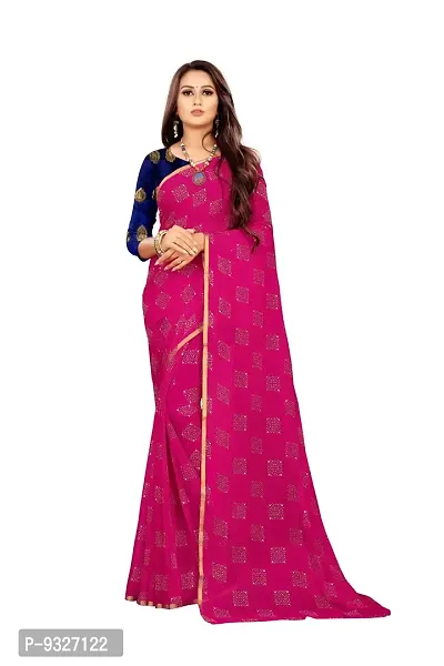 Rhey The Women Foil Printed Work Chiffon Saree With Unstitched Blouse Piece (Pink)