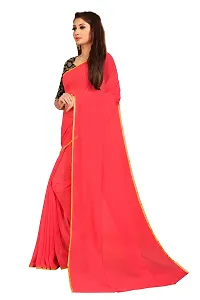 Rhey The Festive Plain Georgette Saree With Unstitched Jaquard Blouse Piece (Red)-thumb1