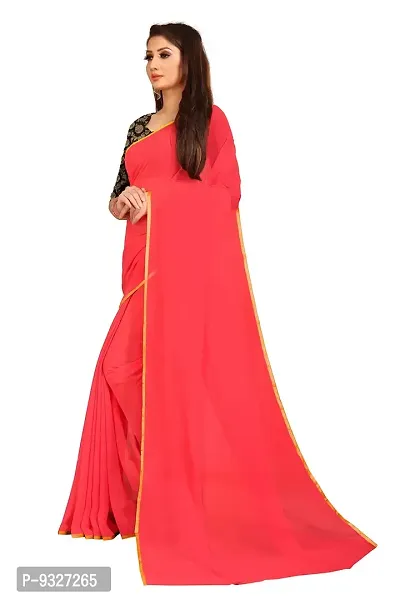 Rhey The Festive Plain Georgette Saree With Unstitched Jaquard Blouse Piece (Red)-thumb2