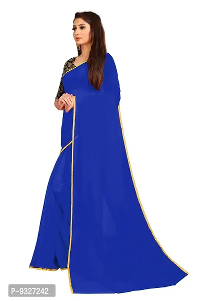 Rhey The Festive Plain Georgette Saree With Unstitched Jaquard Blouse Piece (Blue)-thumb2