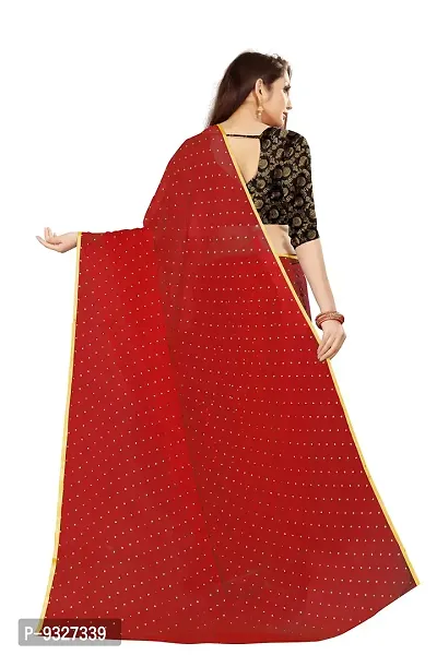 Rhey The Women's beautiful Chiffon Foil Printed Saree With unstitched blouse piece for women's and girl's (Red)-thumb4