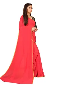 Rhey The Festive Plain Georgette Saree With Unsttiched Jaquard Blouse Piece (Red)-thumb2