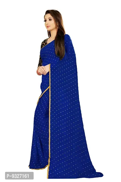 Rhey The Women's beautiful Chiffon Foil Printed Saree With unstitched blouse piece for women's and girl's (Dark Blue)-thumb2