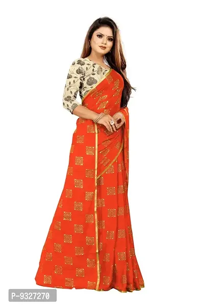 Rhey Women's Banarasi Pure Chiffon Saree with Blouse Piece (RBOXF07_Orange)-thumb5