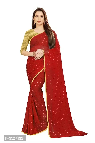 Rhey The Women's beautiful Foil Printed Saree With unstitched blouse piece for women's and girl's (Red)-thumb0