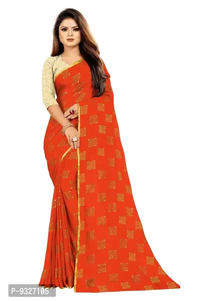 Rhey Women's chiffon Saree With Blouse Piece (RBOXW07_Orange)-thumb0