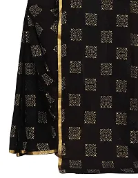 Rhey The Women's Banarasi Foil Printed Work Chiffon Saree with Unsttiched Blouse Piece (Black)-thumb2