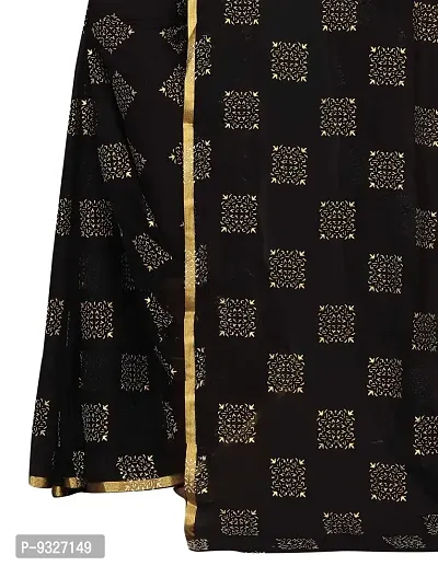 Rhey The Women's Banarasi Foil Printed Work Chiffon Saree with Unsttiched Blouse Piece (Black)-thumb3