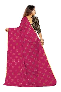 Rhey Women's Pure Chiffon Banarasi Weaving Printed Saree - Gold Zari Border with Jaquard Blouse Piece (Colour - Pink)-thumb3