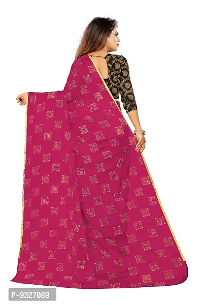 Rhey Women's Pure Chiffon Banarasi Weaving Printed Saree - Gold Zari Border with Jaquard Blouse Piece (Colour - Pink)-thumb4