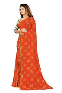 Rhey Women's Banarasi Pure Chiffon Saree with Blouse Piece (RBOXF07_Orange)-thumb3