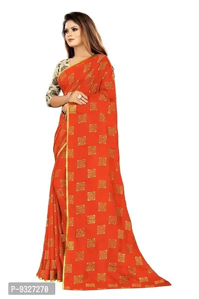 Rhey Women's Banarasi Pure Chiffon Saree with Blouse Piece (RBOXF07_Orange)-thumb4