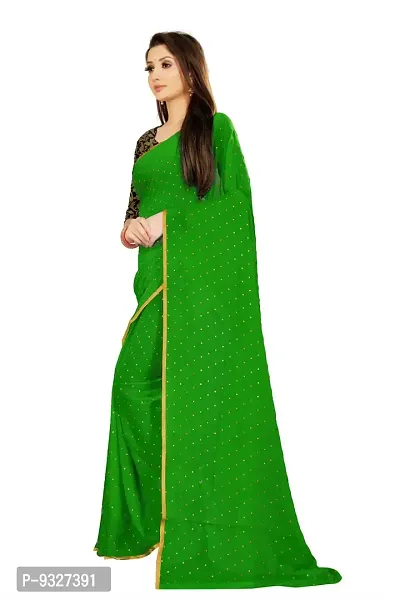 Rhey The Women's beautiful Chiffon Foil Printed Saree With unstitched blouse piece for women's and girl's (Green)-thumb2