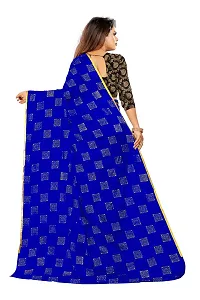 Rhey Women's Pure Chiffon Banarasi Weaving Printed Saree - Gold Zari Border with Jaquard Blouse Piece (Colour - Blue)-thumb3