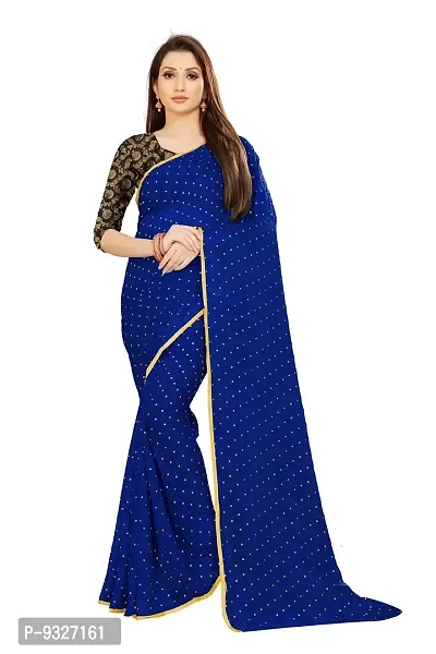 Rhey The Women's beautiful Chiffon Foil Printed Saree With unstitched blouse piece for women's and girl's (Dark Blue)-thumb0