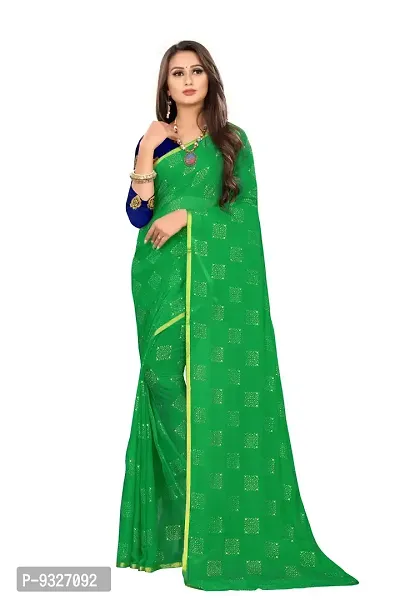 Rhey The Women Foil Printed Work Chiffon Saree With Unsttiched Blouse Piece (Green)