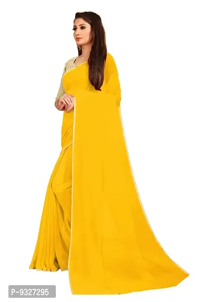 Rhey The Festive Plain Georgette Saree With Unstitched Jaquard Blouse Piece (Yellow)-thumb4