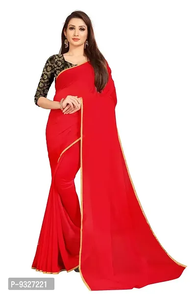 Rhey The Festive Plain Georgette Saree With Unstitched Jaquard Blouse Piece (Maroon)