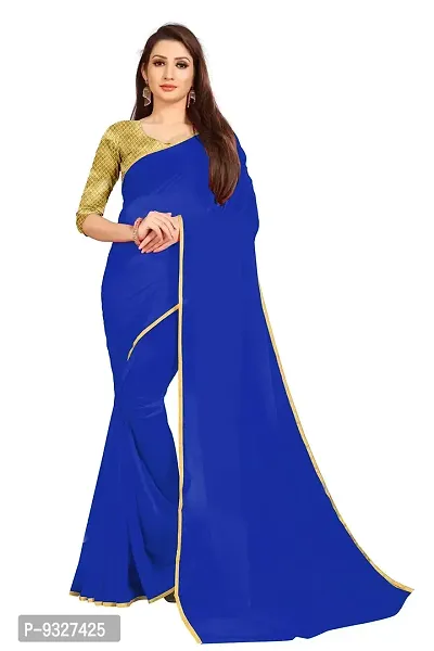 Rhey The Festive Plain Georgette Saree With Unstitched Jaquard Blouse Piece (Blue)