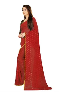 Rhey The Women's beautiful Chiffon Foil Printed Saree With unstitched blouse piece for women's and girl's (Red)-thumb1