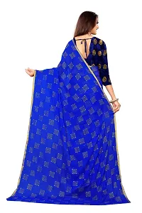 Rhey The Women Foil Printed Work Chiffon Saree With Unstitched Blouse Piece (Blue)-thumb1