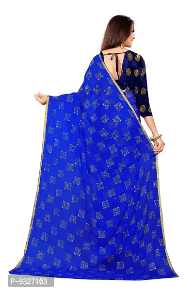 Rhey The Women Foil Printed Work Chiffon Saree With Unstitched Blouse Piece (Blue)-thumb2