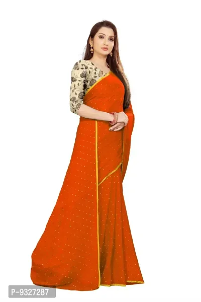 Rhey The Women's beautiful Foil Printed Saree With unstitched blouse piece for women's and girl's (Orange)-thumb3