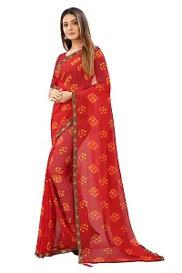 Stylish Red Chiffon Printed Saree With Blouse Pieace For Women-thumb1