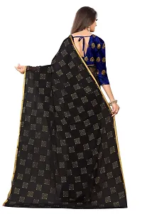 Rhey The Women's Banarasi Foil Printed Work Chiffon Saree with Unsttiched Blouse Piece (Black)-thumb1