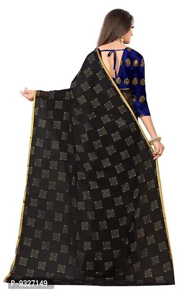 Rhey The Women's Banarasi Foil Printed Work Chiffon Saree with Unsttiched Blouse Piece (Black)-thumb2