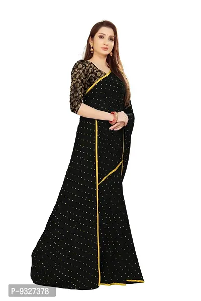 Rhey The Women's beautiful Chiffon Foil Printed Saree With unstitched blouse piece for women's and girl's (Black)-thumb3