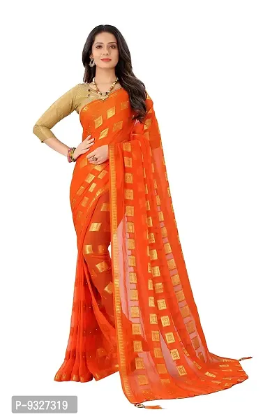 Rhey Women's Woven Chiffon Saree With Blouse Piece (TEMP07KK_Orange)