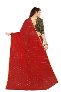 Rhey The Women's beautiful Chiffon Foil Printed Saree With unstitched blouse piece for women's and girl's (Red)-thumb3