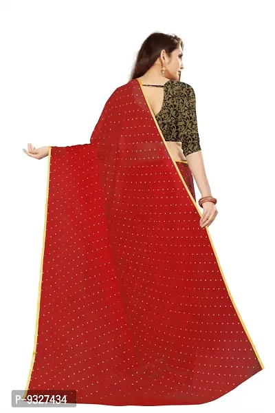 Rhey The Women's beautiful Chiffon Foil Printed Saree With unstitched blouse piece for women's and girl's (Red)-thumb4