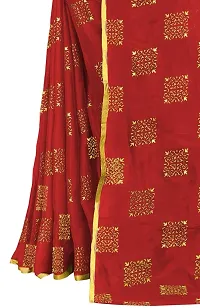 Rhey Women's Pure Chiffon Banarasi Weaving Printed Saree - Gold Zari Border with Jaquard Blouse Piece (Colour - Red)-thumb4