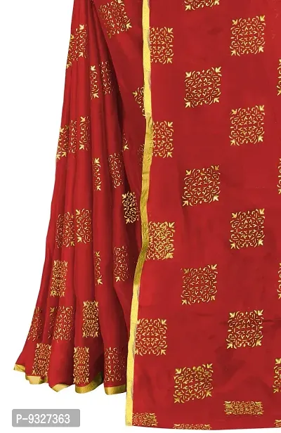 Rhey Women's Pure Chiffon Banarasi Weaving Printed Saree - Gold Zari Border with Jaquard Blouse Piece (Colour - Red)-thumb5