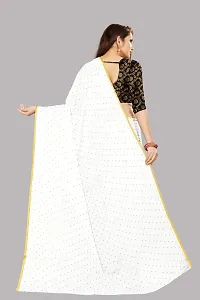 Rhey The Women's beautiful Chiffon Foil Printed Saree With unstitched blouse piece for women's and girl's (White)-thumb3