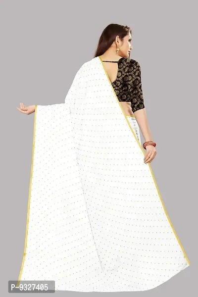 Rhey The Women's beautiful Chiffon Foil Printed Saree With unstitched blouse piece for women's and girl's (White)-thumb4