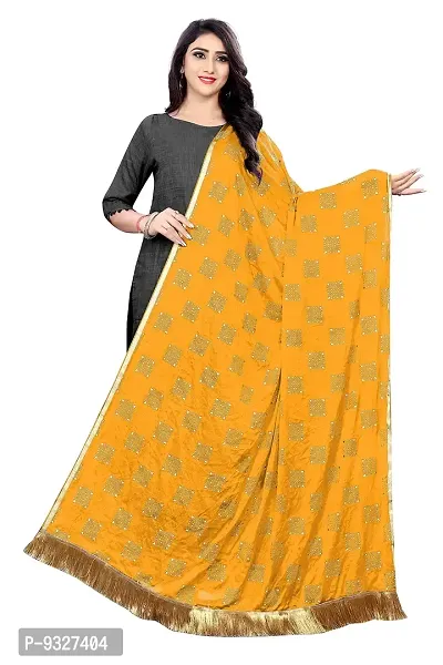 Rhey Women's Pure Chiffon Printed Dupatta with Lace border (Colour Yellow)