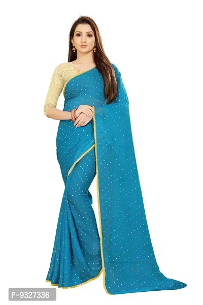 Rhey The Women's beautiful Foil Printed Saree With unstitched blouse piece for women's and girl's (Light Blue)