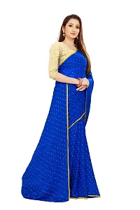 Rhey Women's Pure Chiffon Banarasi Weaving Printed Saree - Gold Zari Border with Jaquard Blouse Piece (Colour - Blue)-thumb4