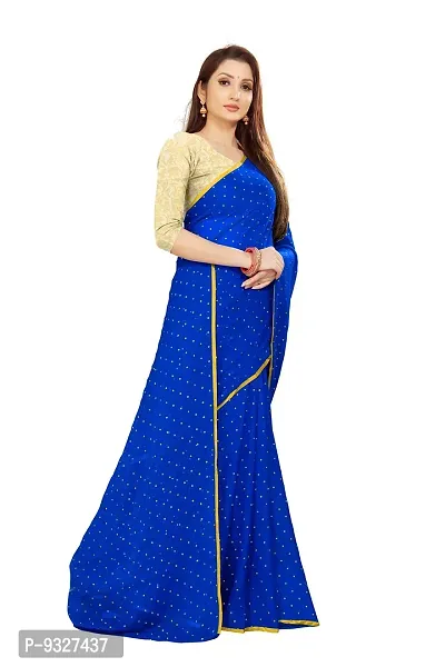 Rhey Women's Pure Chiffon Banarasi Weaving Printed Saree - Gold Zari Border with Jaquard Blouse Piece (Colour - Blue)-thumb5