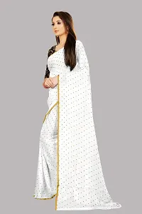 Rhey The Women's beautiful Chiffon Foil Printed Saree With unstitched blouse piece for women's and girl's (White)-thumb1