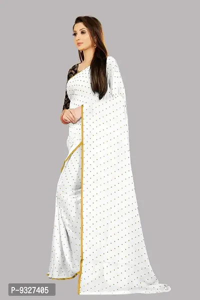 Rhey The Women's beautiful Chiffon Foil Printed Saree With unstitched blouse piece for women's and girl's (White)-thumb2