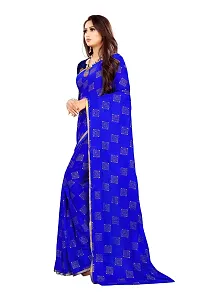 Rhey The Women Foil Printed Work Chiffon Saree With Unstitched Blouse Piece (Blue)-thumb3