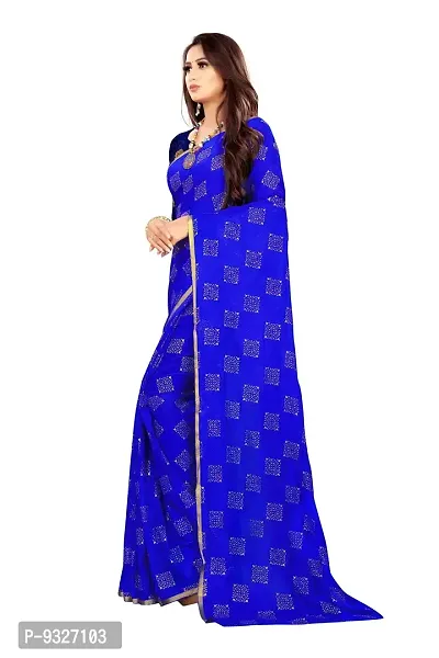 Rhey The Women Foil Printed Work Chiffon Saree With Unstitched Blouse Piece (Blue)-thumb4