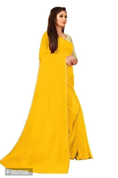 Rhey The Festive Plain Georgette Saree With Unstitched Jaquard Blouse Piece (Yellow)-thumb5